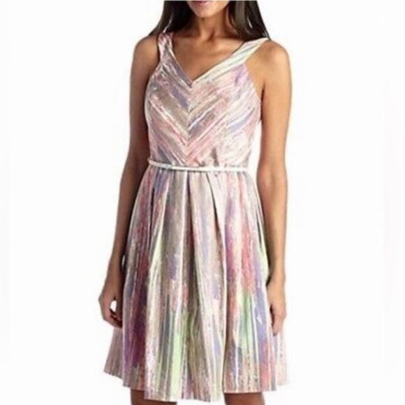 Calvin Klein V-Neck A-Line Fit and Flare Size 10 Multi Colored Pastel Watercolor - Picture 6 of 8